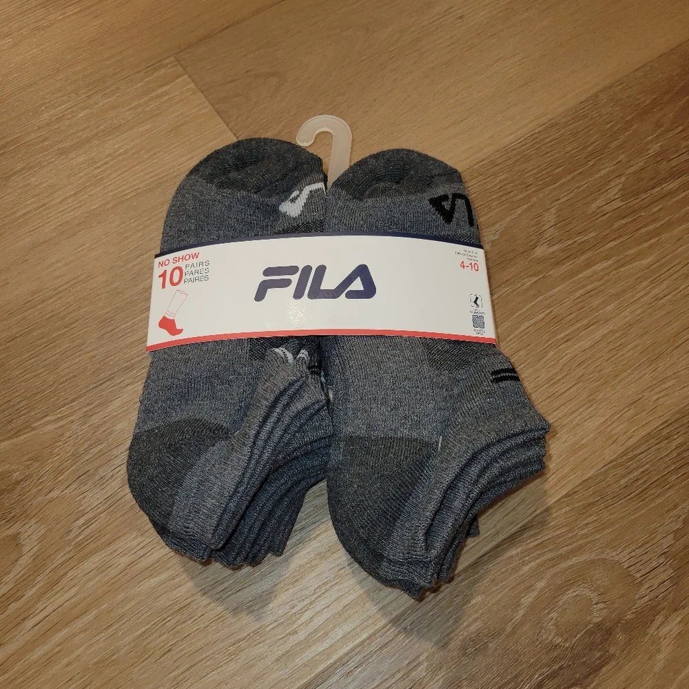Fila Kids Socks Boys 10 Pack No Show Socks Shoe Sizes 4-10 Grey New